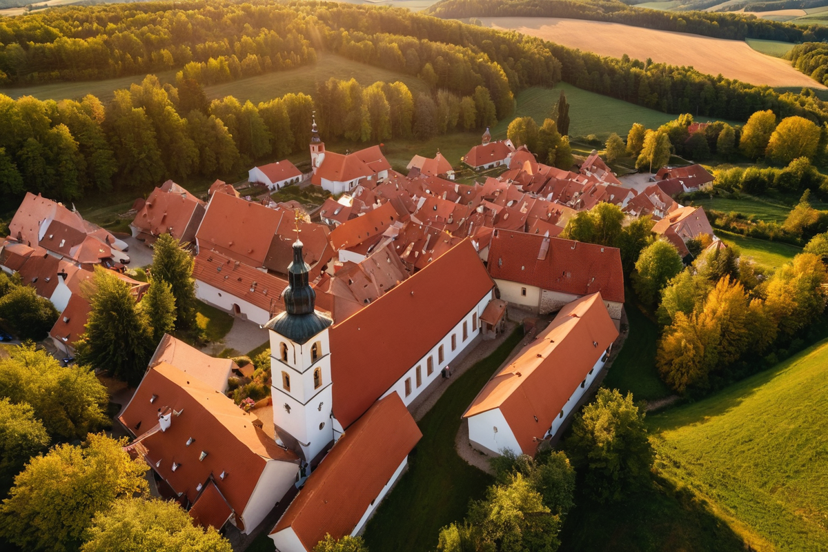 Letecký pohled na malé české městečko v Královéhradeckém kraji