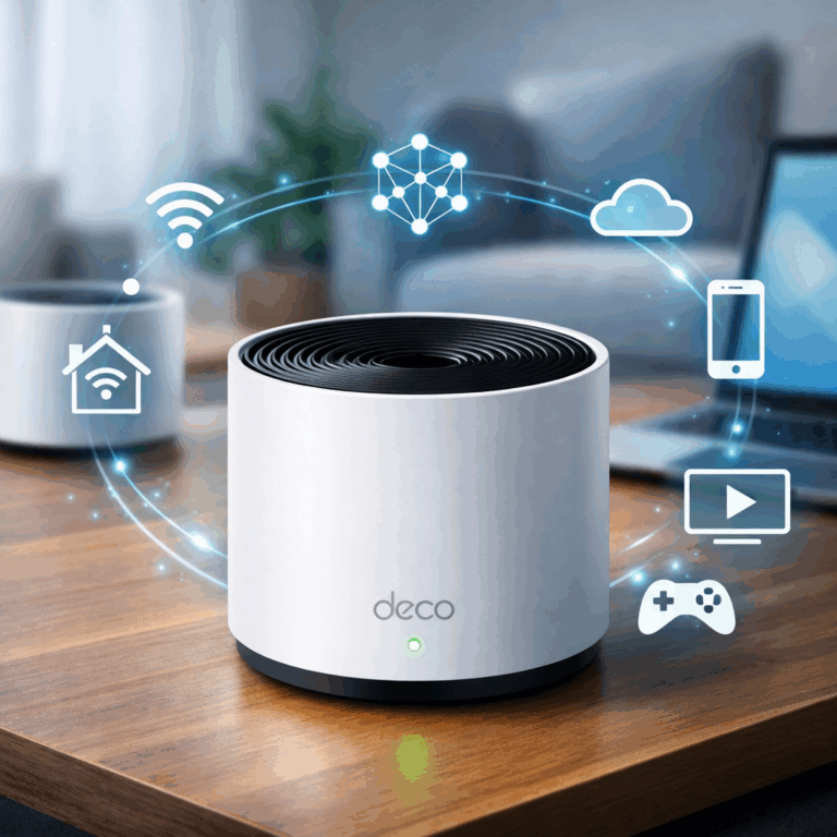 TP-Link Deco mesh Wi-Fi systém s ikonami připojení