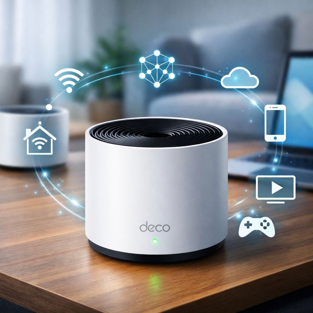 TP-Link Deco mesh Wi-Fi systém s ikonami připojení